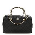 Caviar Quilted Barrel Clutch With Chain Black