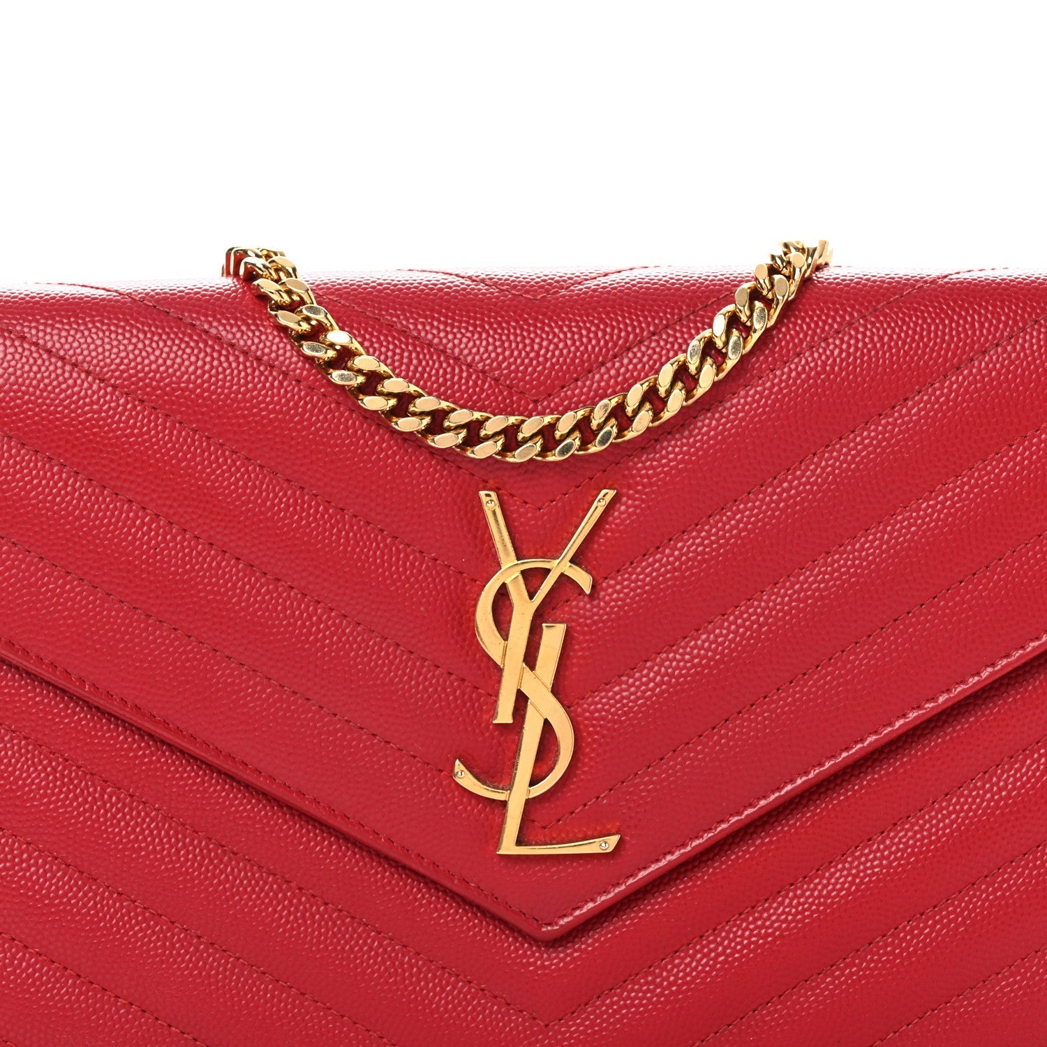 Grain De Poudre Matelasse Chevron Monogram Chain Wallet Red