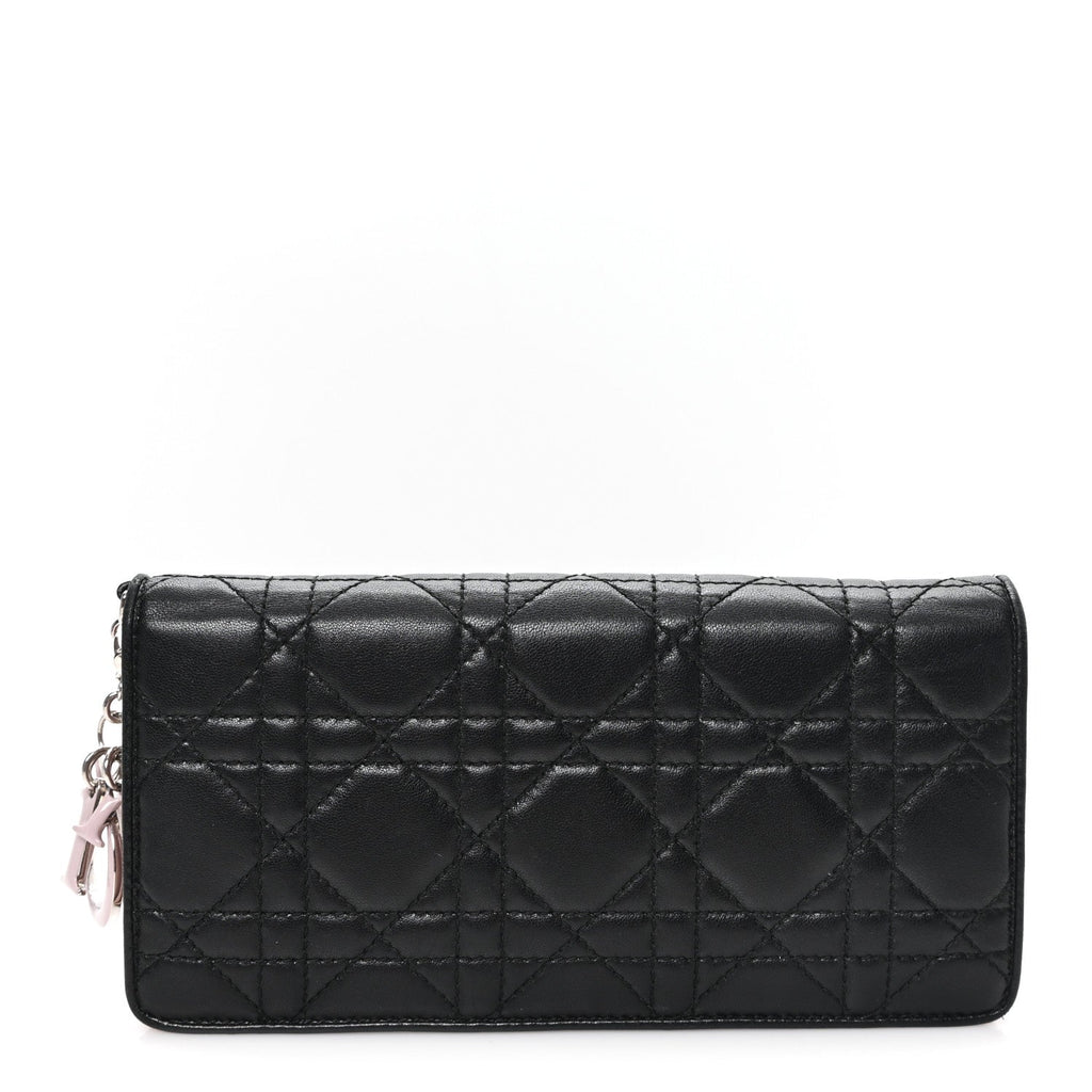 Lambskin Cannage Bi-Color Lady Dior Flap  Holder Black Mauve Pink