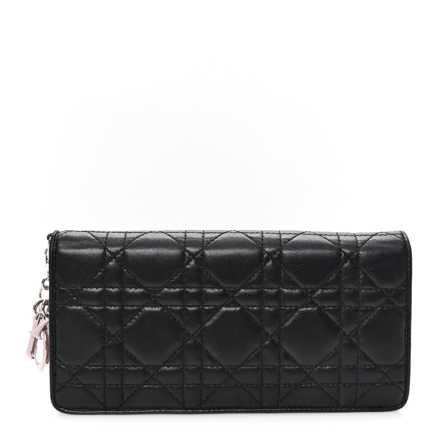 Lambskin Cannage Bi-Color Lady Dior Flap  Holder Black Mauve Pink