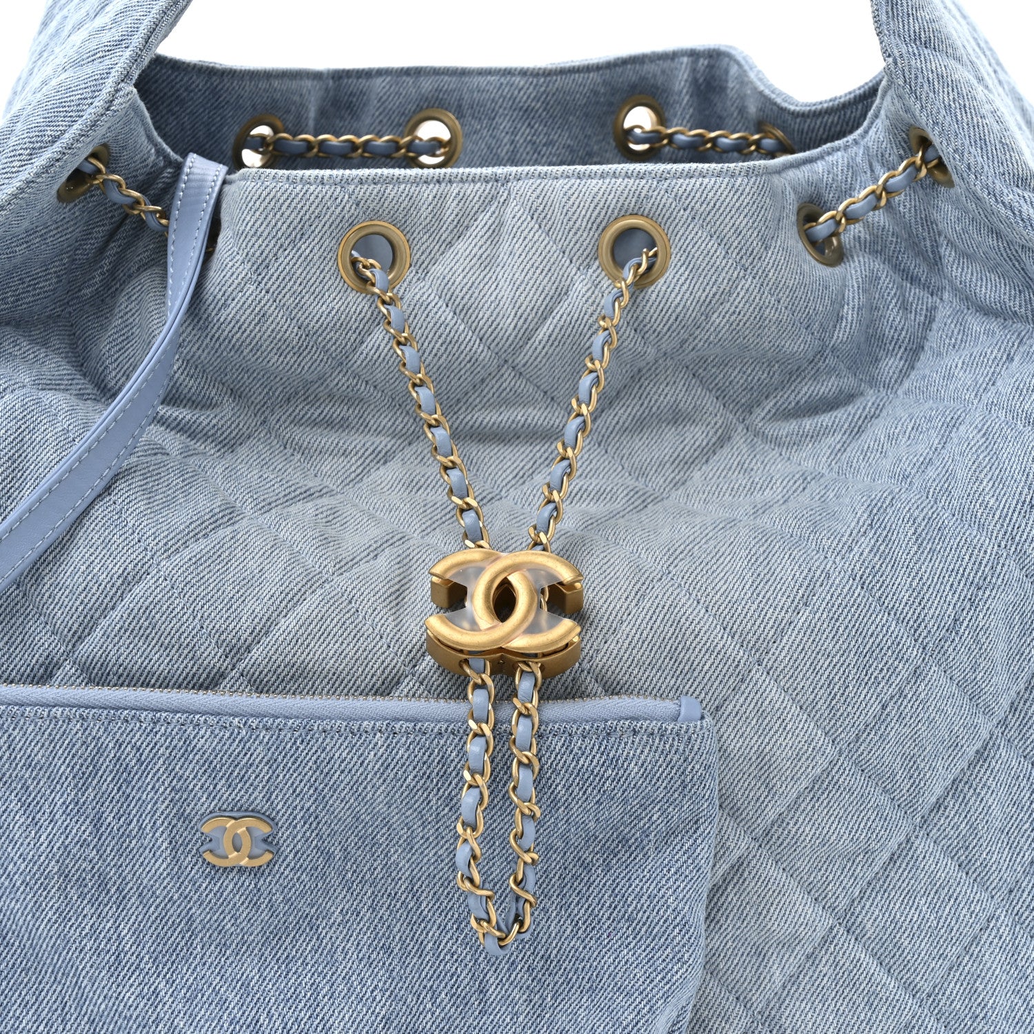 Washed Denim Quilted Medium Chanel 25 Handbag Blue
