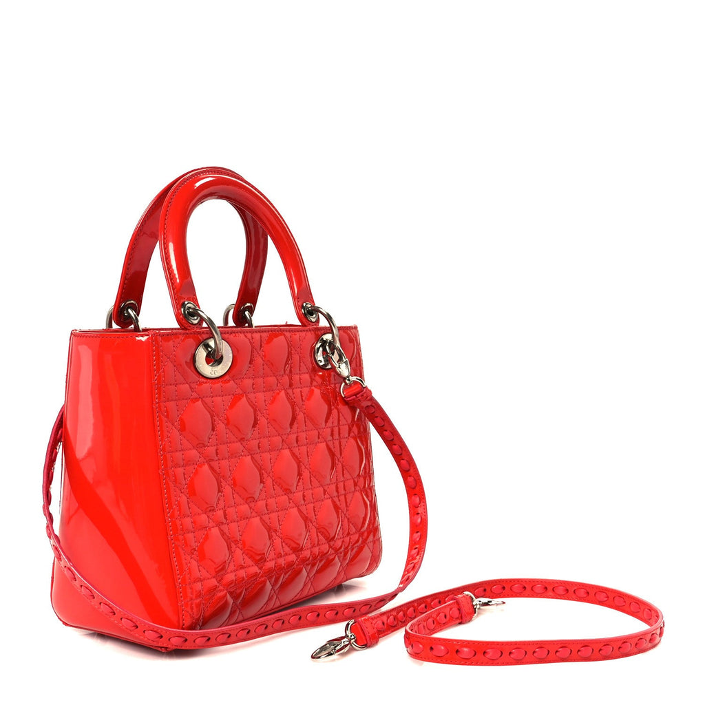 Patent Cannage Whipstitch Medium Lady Dior Red