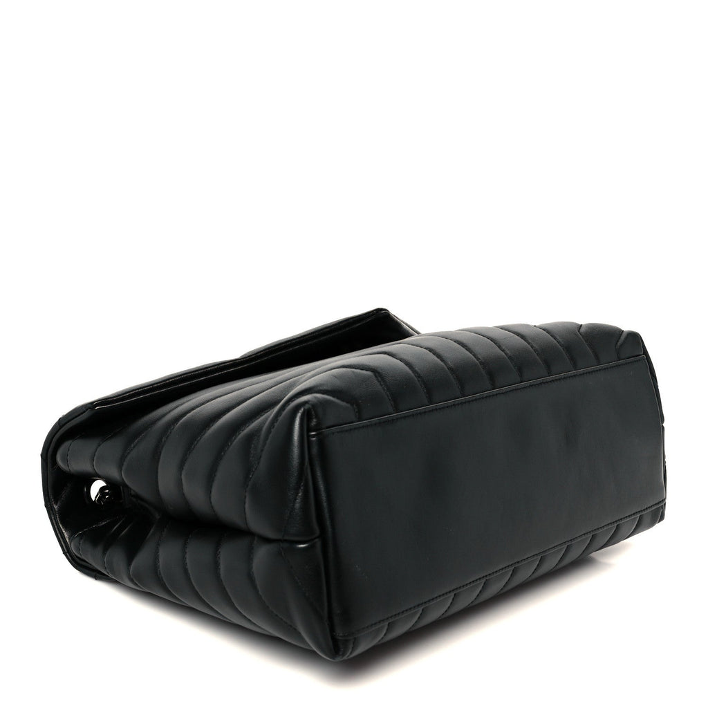 Calfskin Y Quilted Monogram Monochrome Medium Loulou Chain Satchel Black
