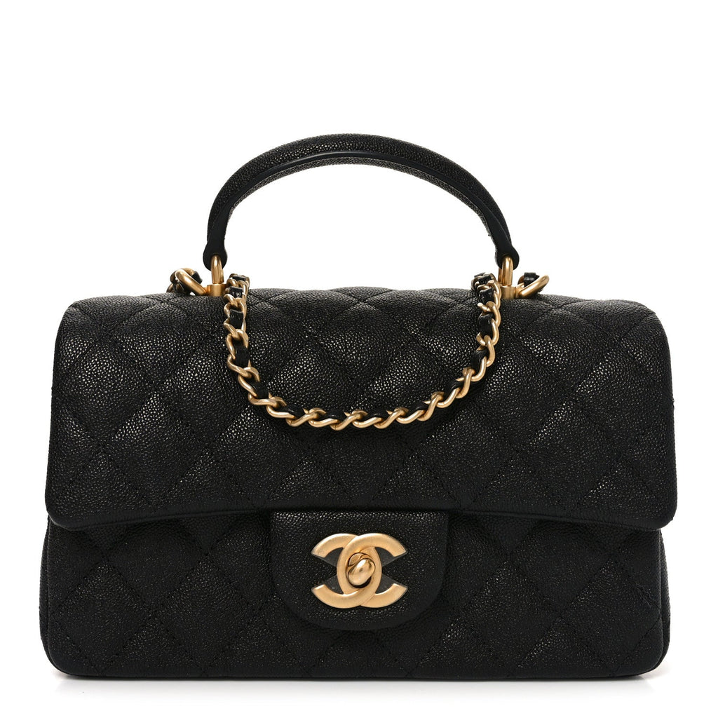 Caviar Quilted Mini Top Handle Rectangular Flap Black