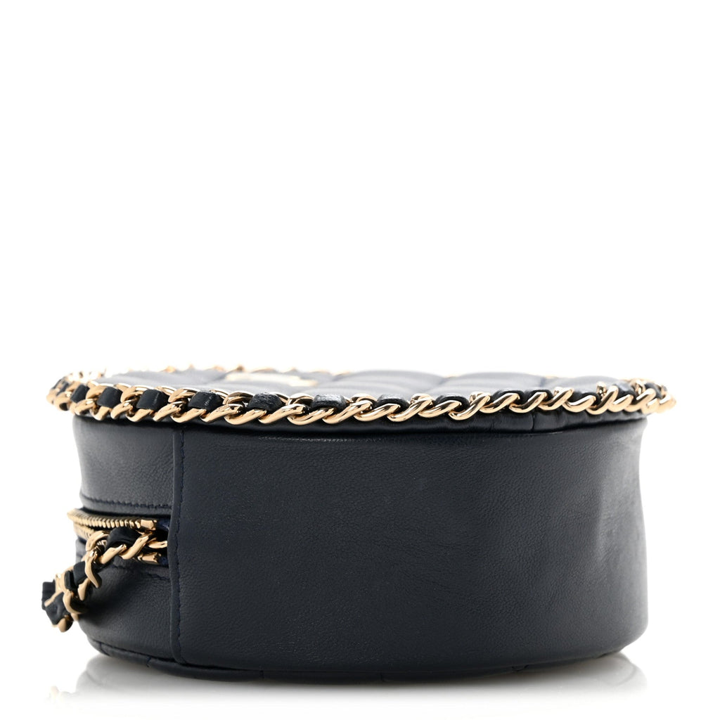 Lambskin Quilted Chain Around CC Round Clutch With Chain Navy