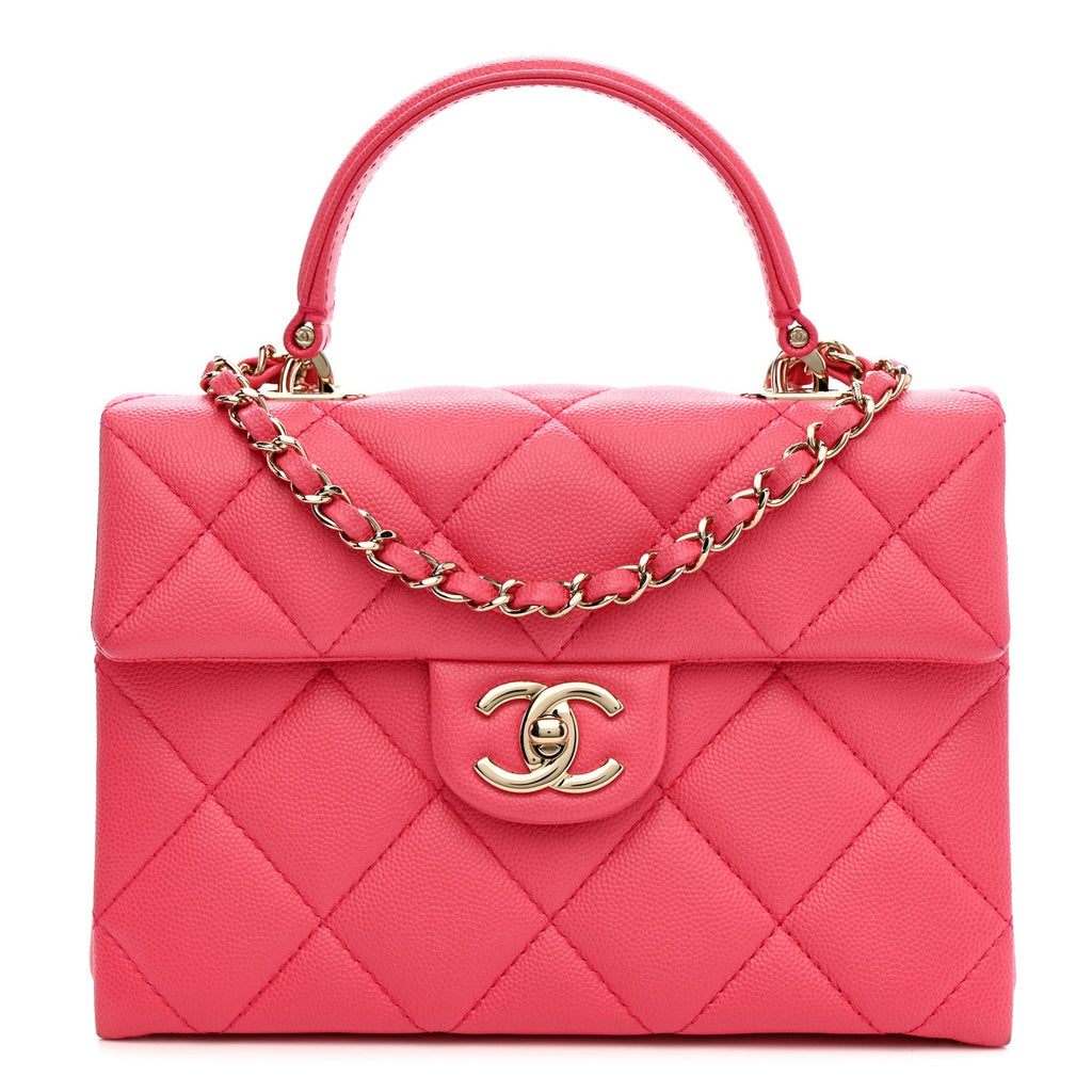 Caviar Quilted Mini Retro Twist Top Handle Flap Pink
