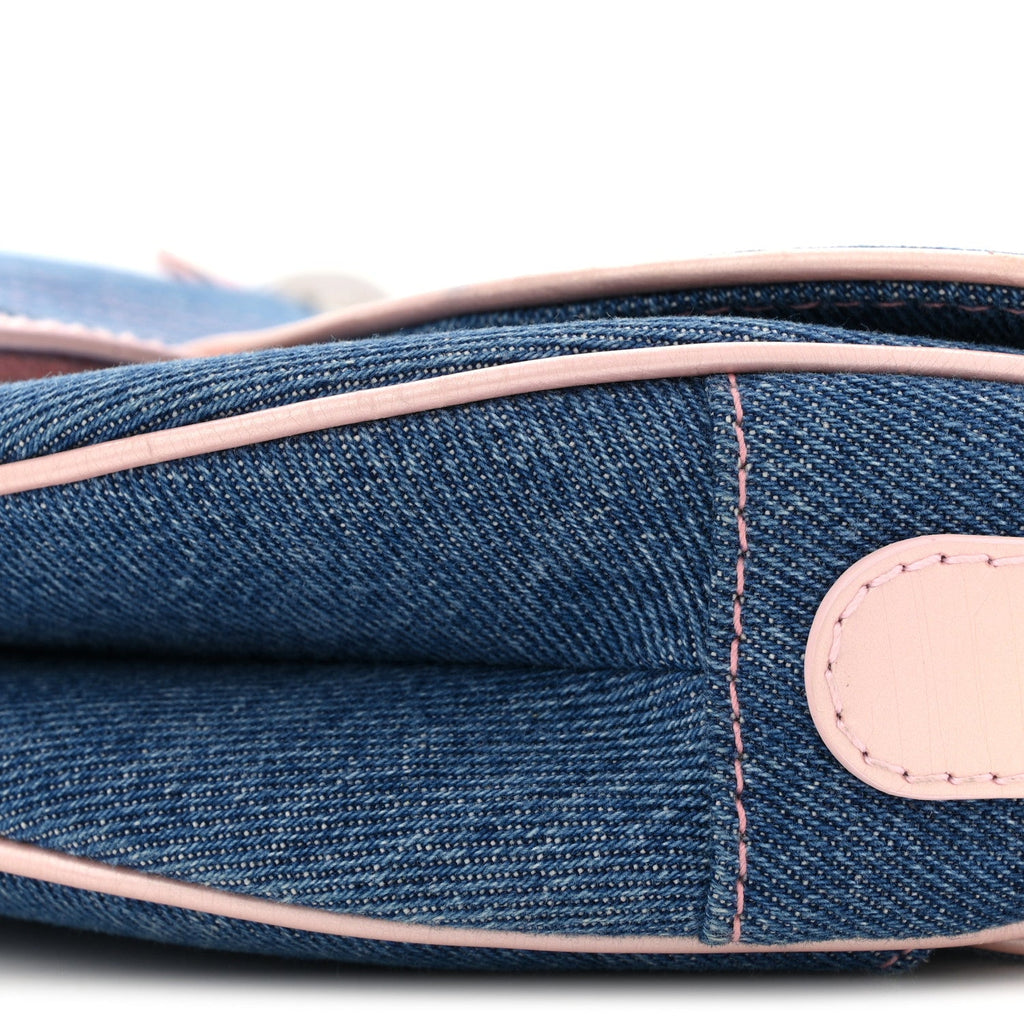 Patent Denim Jeans Saddle Bag Blue Pink