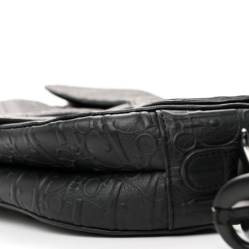 Calfskin Embossed Oblique Saddle Bag Black