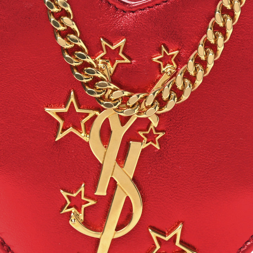 Metallic Lambskin Small Love Heart Chain Bag Red