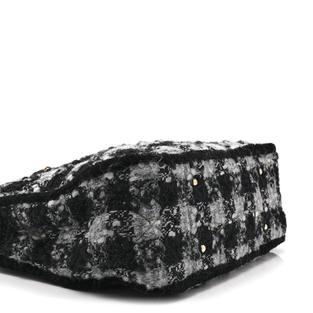 Tweed Shearling Quilted Lambskin Shopping Tote  Black Grey