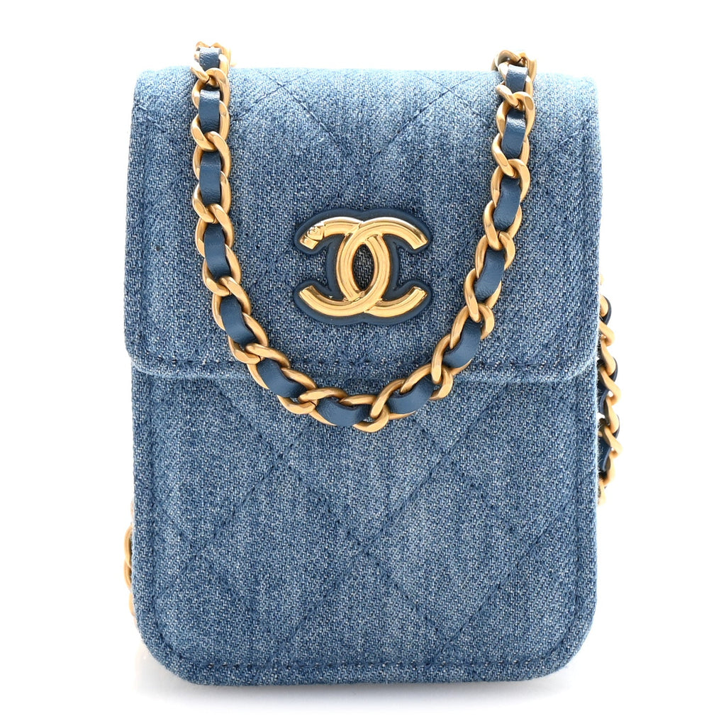 Denim Quilted Flap Mini Crossbody Blue