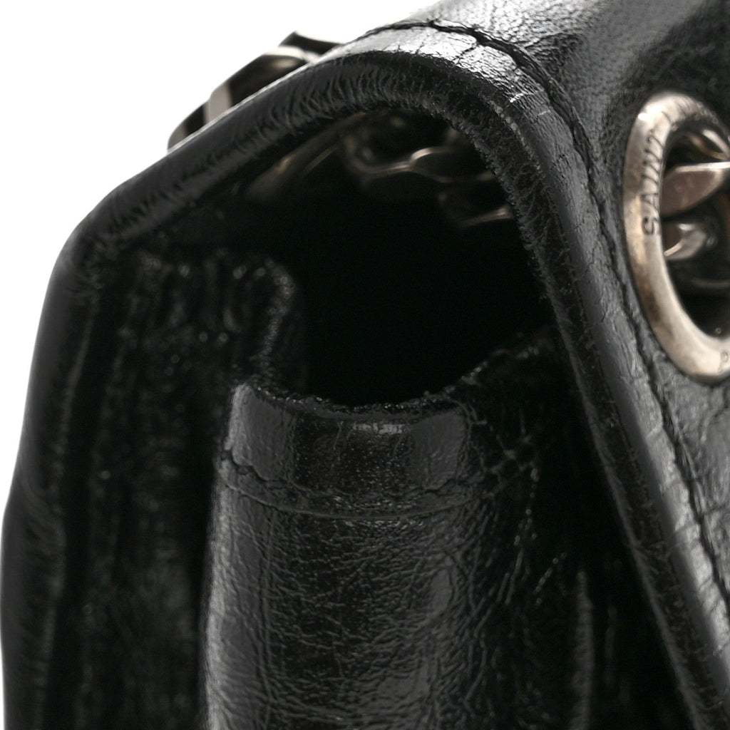 Crinkled Calfskin Monogram Medium Niki Chain Satchel Black