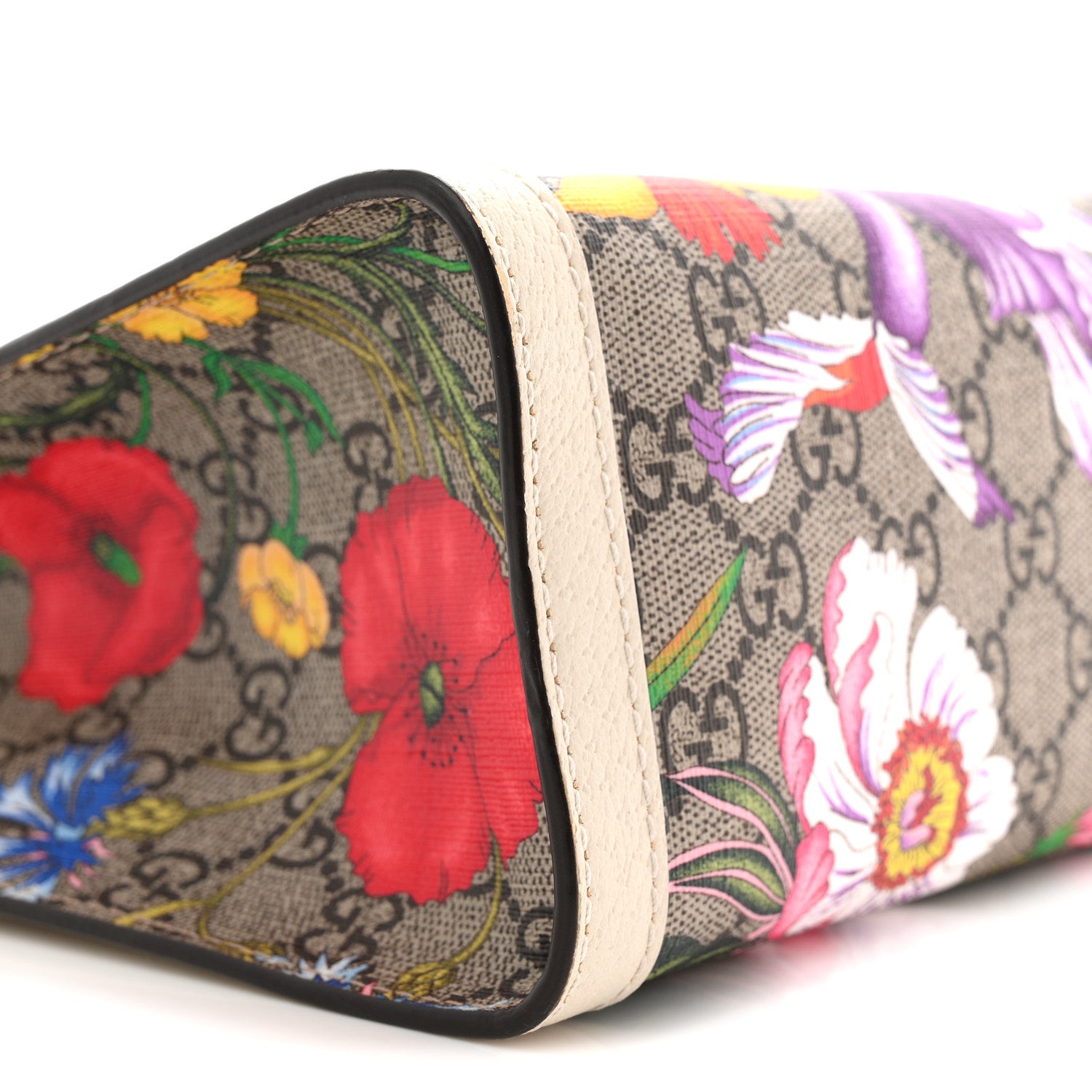 GG Supreme Monogram Flora Textured Calfskin Small Padlock Tote Beige Ebony Multicolor Mystic White