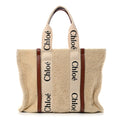 Shearling Calfskin Large Woody Ribbon Tote Mild Beige