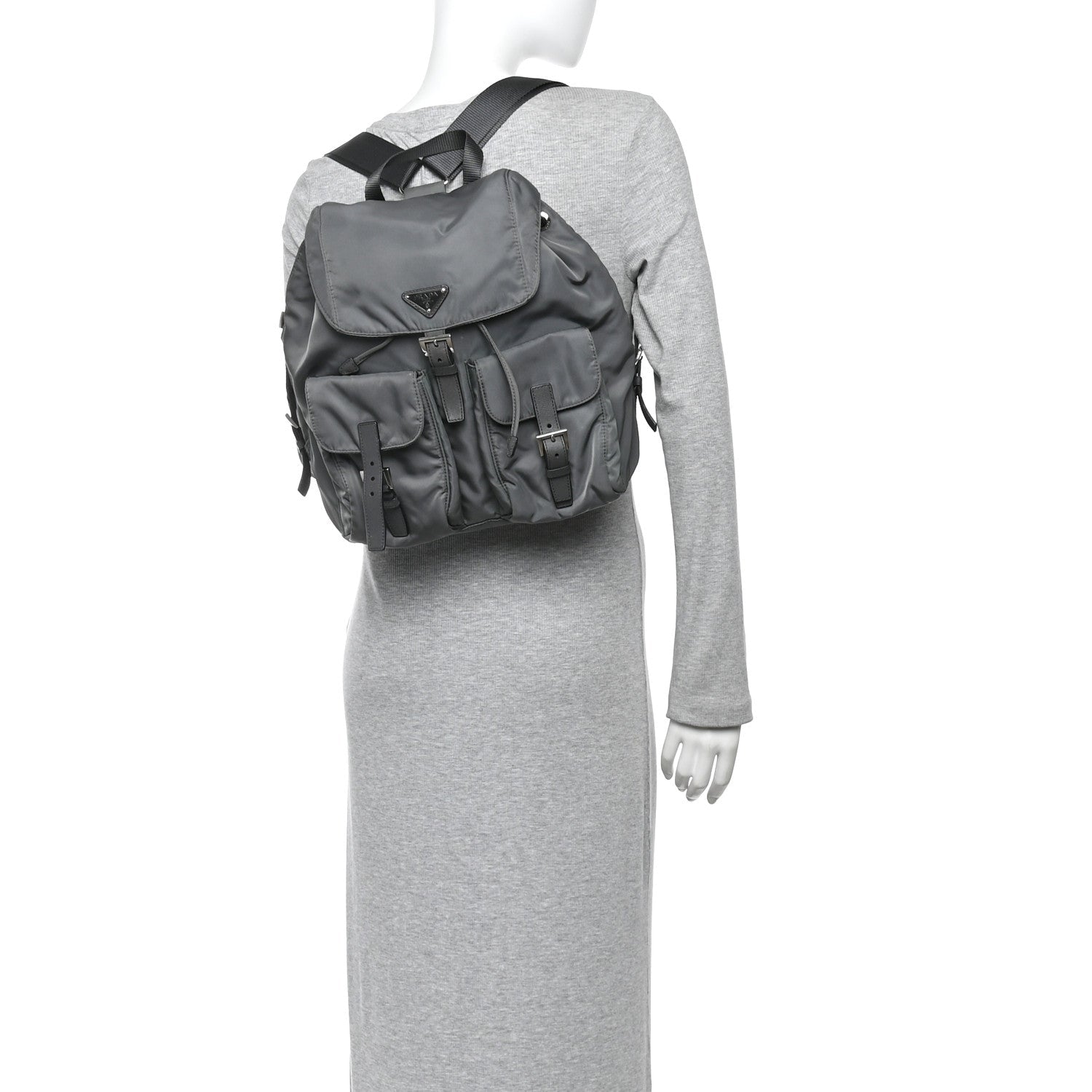 Tessuto Nylon Saffiano Medium Backpack Anthracite