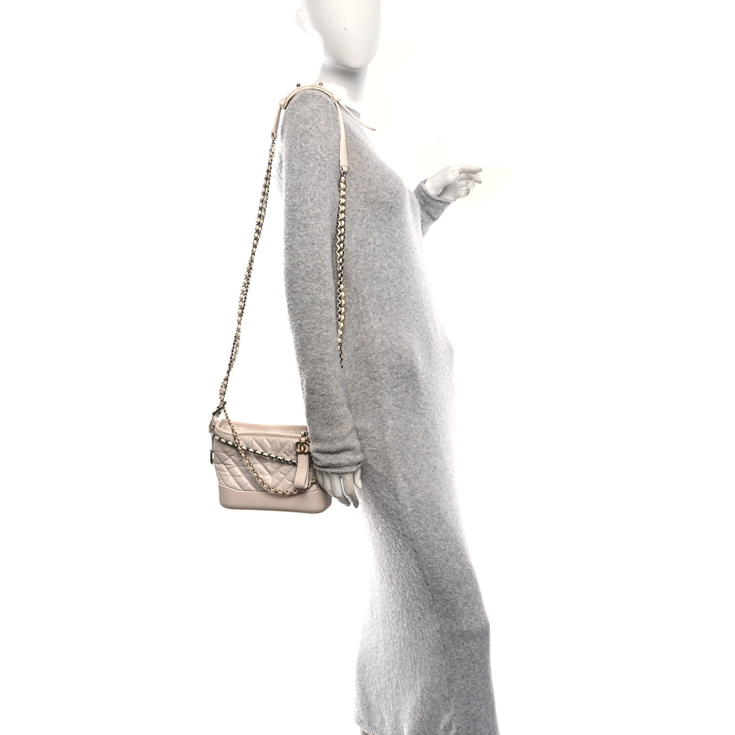 Aged Calfskin Chevron Quilted Small Gabrielle Hobo Beige