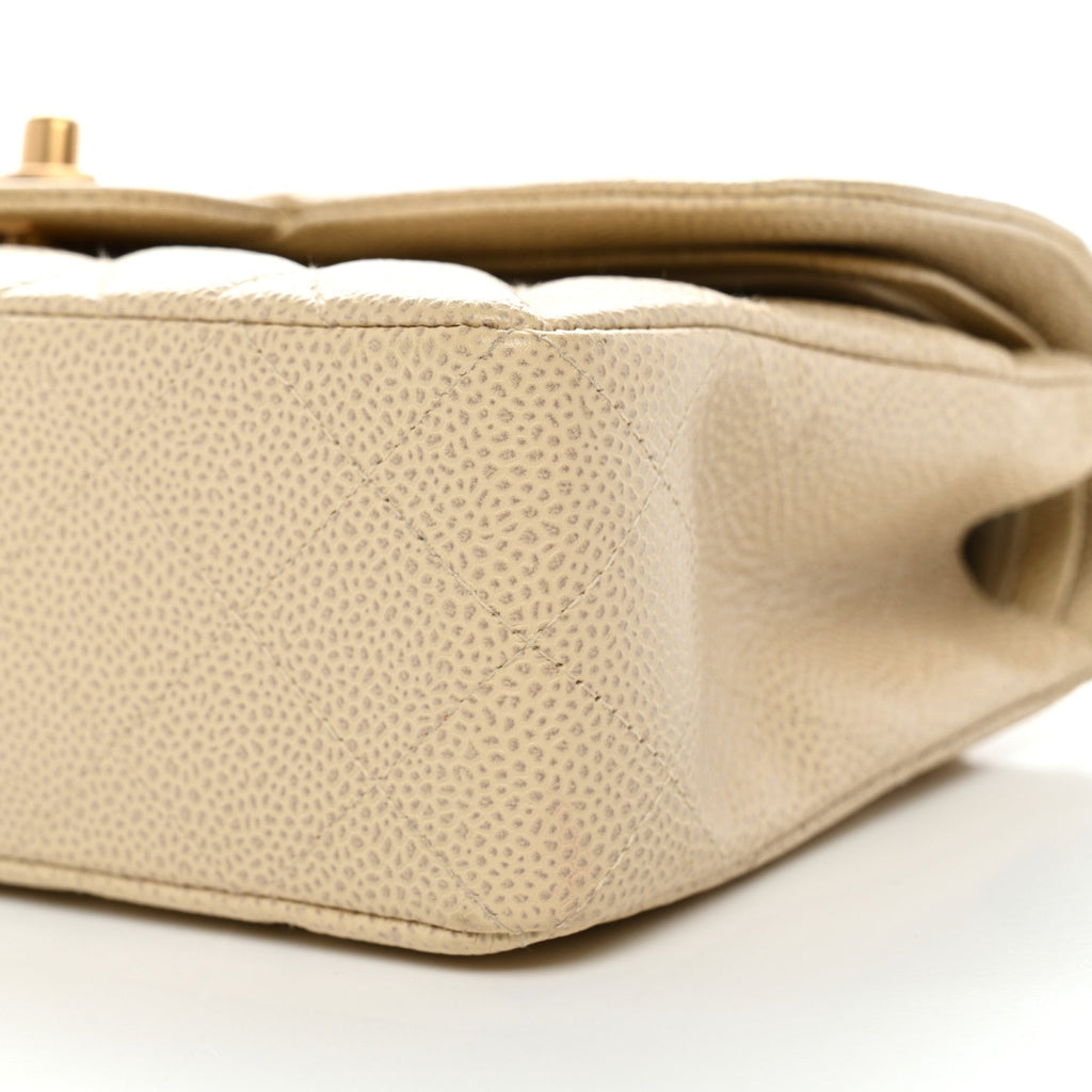 Caviar Quilted Small Double Flap Beige