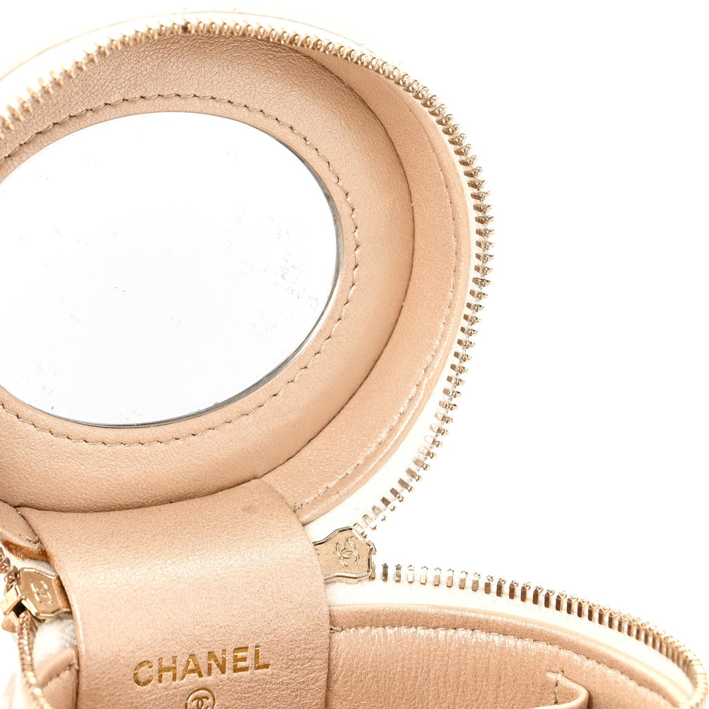 Lambskin Quilted Ruched Handle Vanity Case White