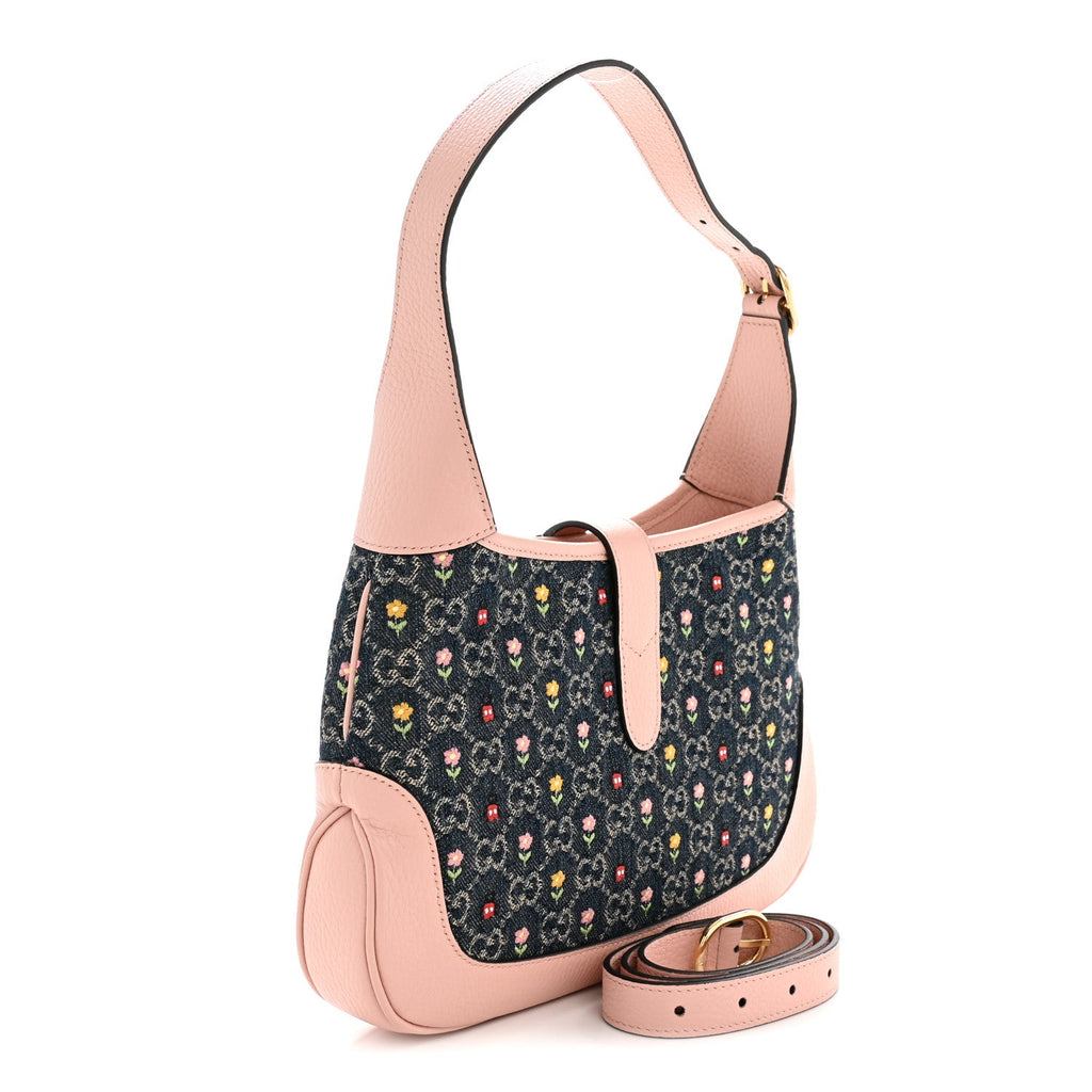 New Denim GG Monogram Calfskin Love Parade Small Jackie 1961 Hobo Light Pink