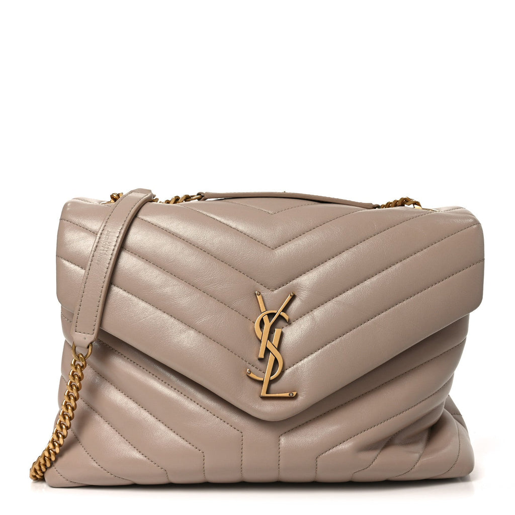 Calfskin Y Quilted Monogram Medium Loulou Chain Satchel Dark Beige