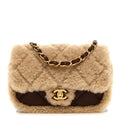 Shearling Lambskin Quilted Mini Furry Coco Flap Beige Dark Brown