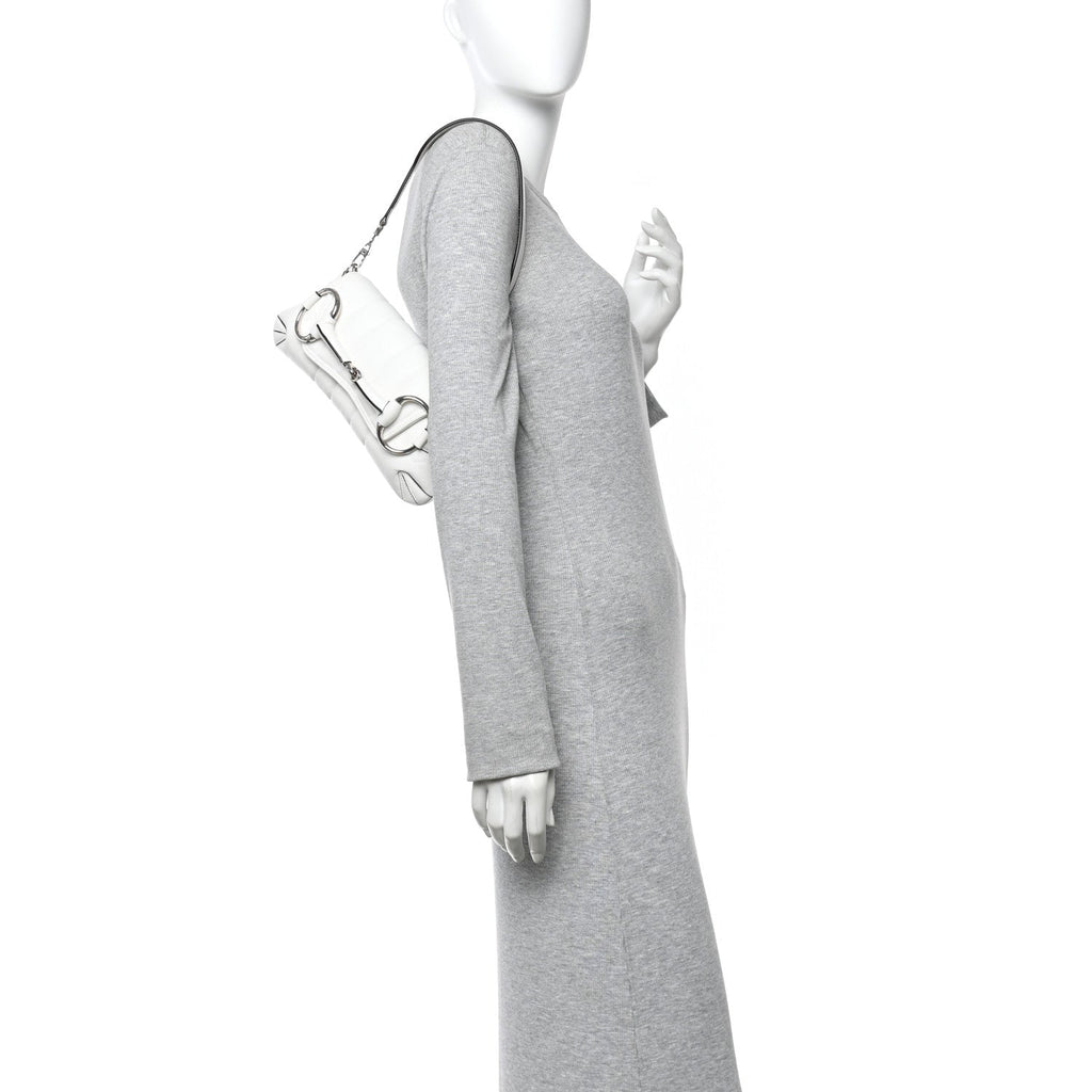 Nappa Vertical Matelasse Small Maxi Horsebit Chain Shoulder Bag Great White