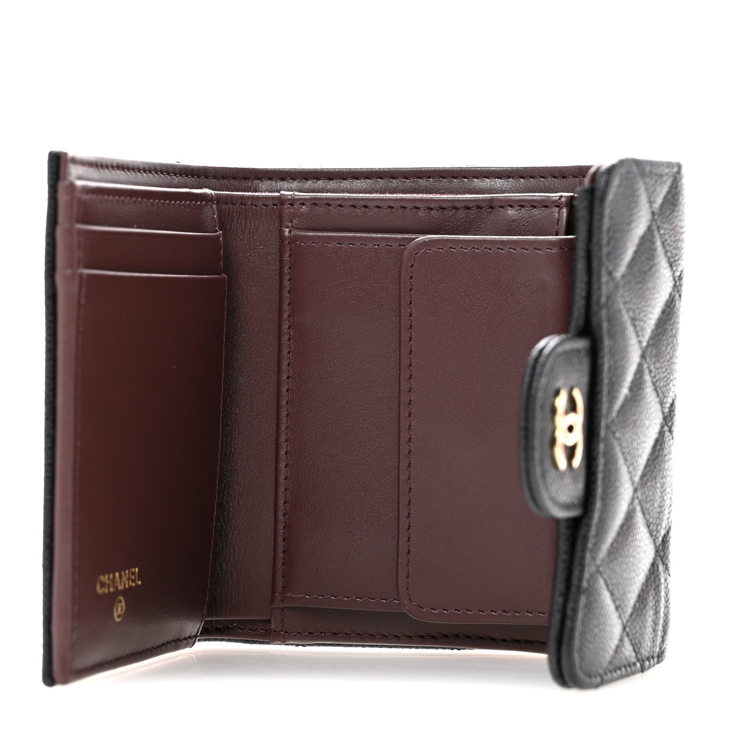 Caviar Quilted Compact Flap Wallet Black