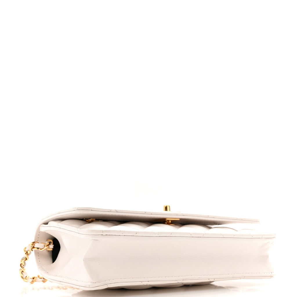 Shiny Crumpled Calfskin Quilted Enamel Heart Wallet On Chain WOC White