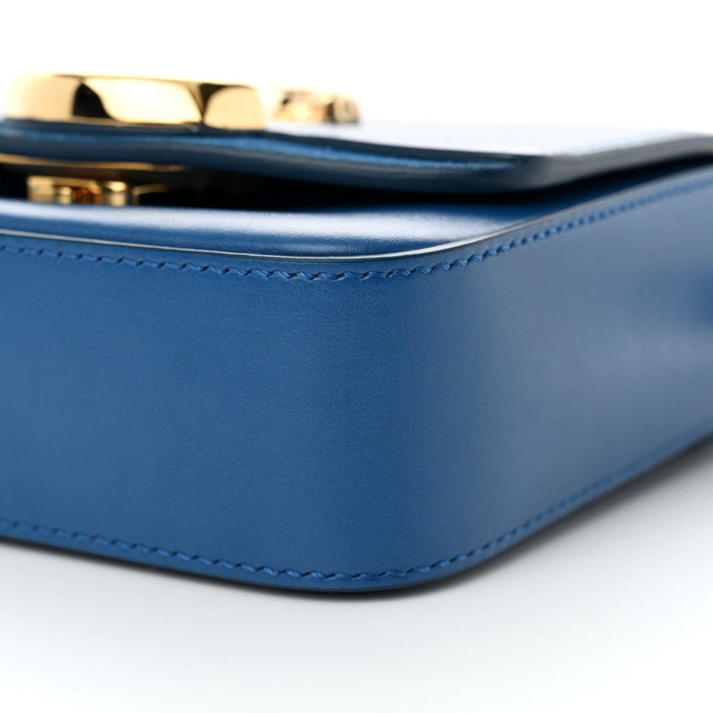 Shiny Calfskin Suede Mini C Bag Smoky Blue