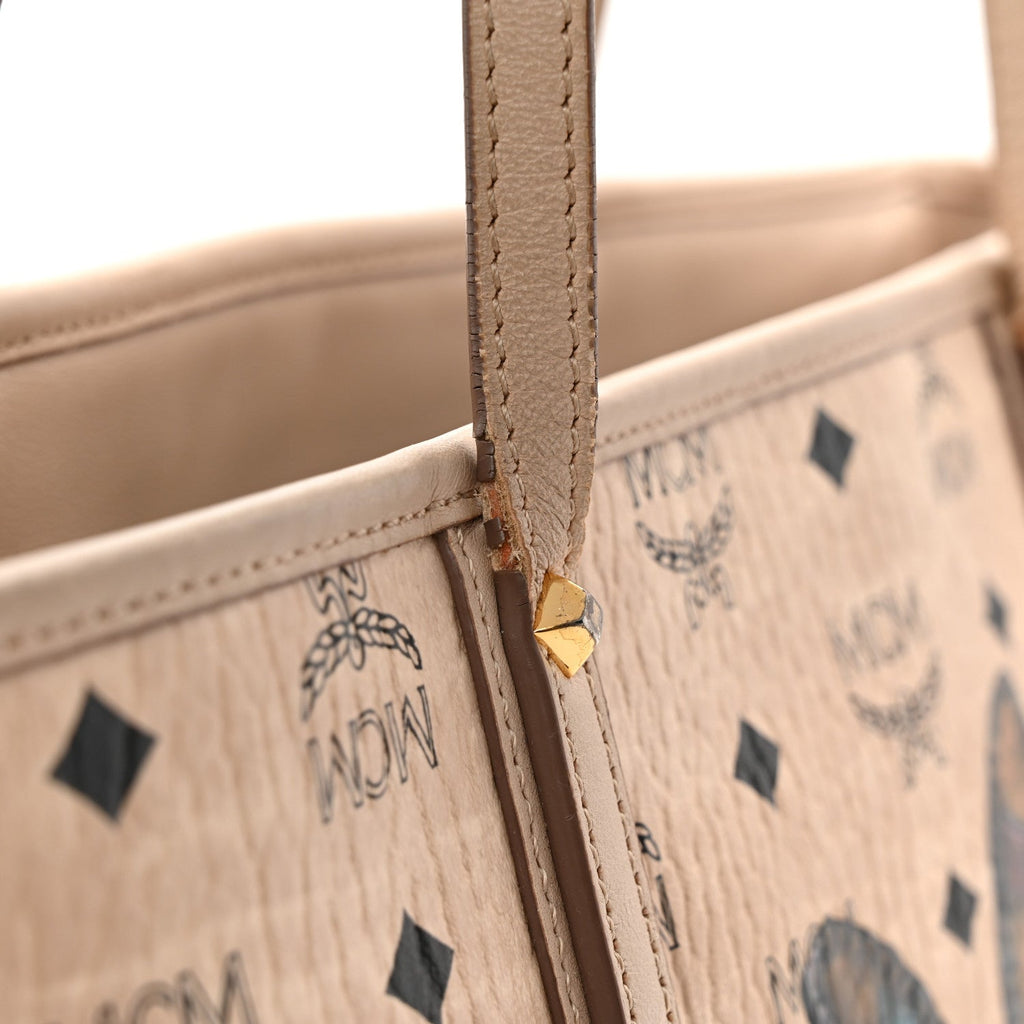 Visetos Medium Studded Rabbit Top Zip Shopper Tote Beige