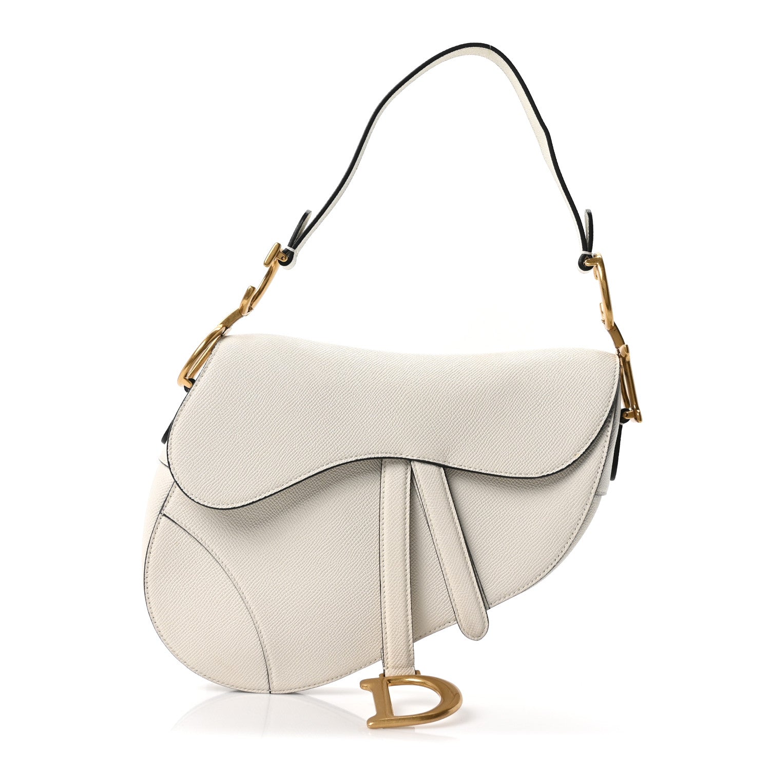 Grained Calfskin Saddle Bag White