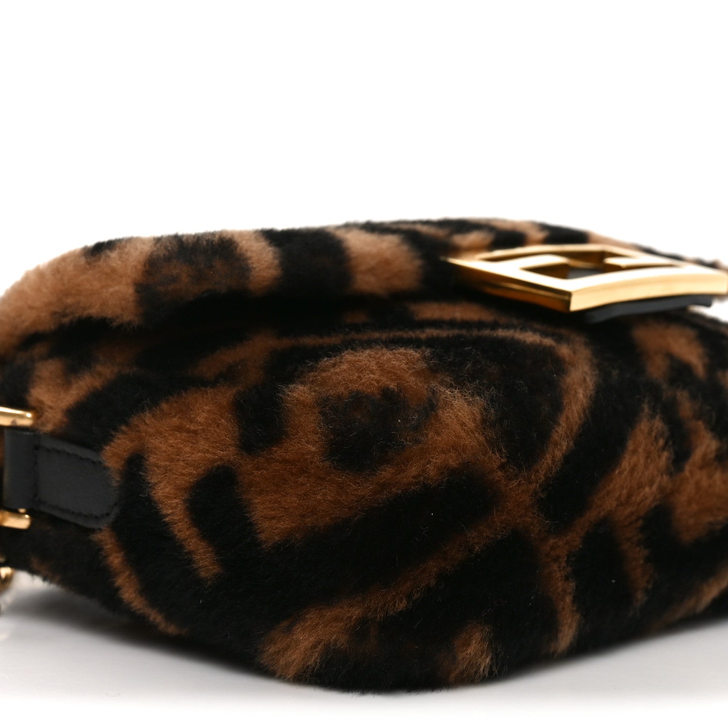 Shearling Vitello Dolce Macro FF 1974 Mini Baguette Tobacco Black