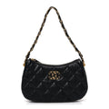 Crumpled Calfskin Quilted Braided CC Small Hobo Black