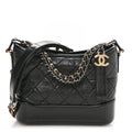 Aged Calfskin Quilted Small Gabrielle Logo Hobo Black
