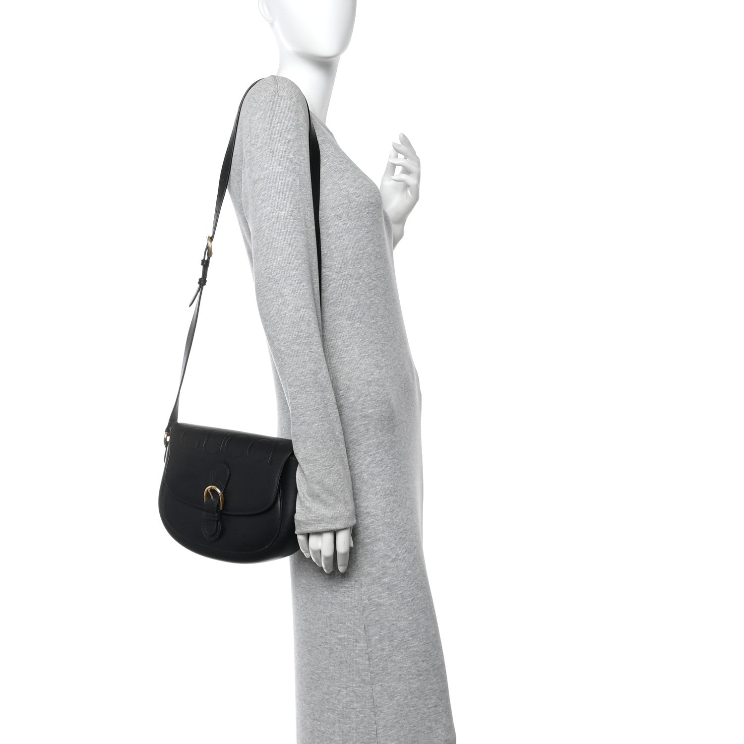 Charisma Calfskin Gucci Embossed Shoulder Flap Bag Black