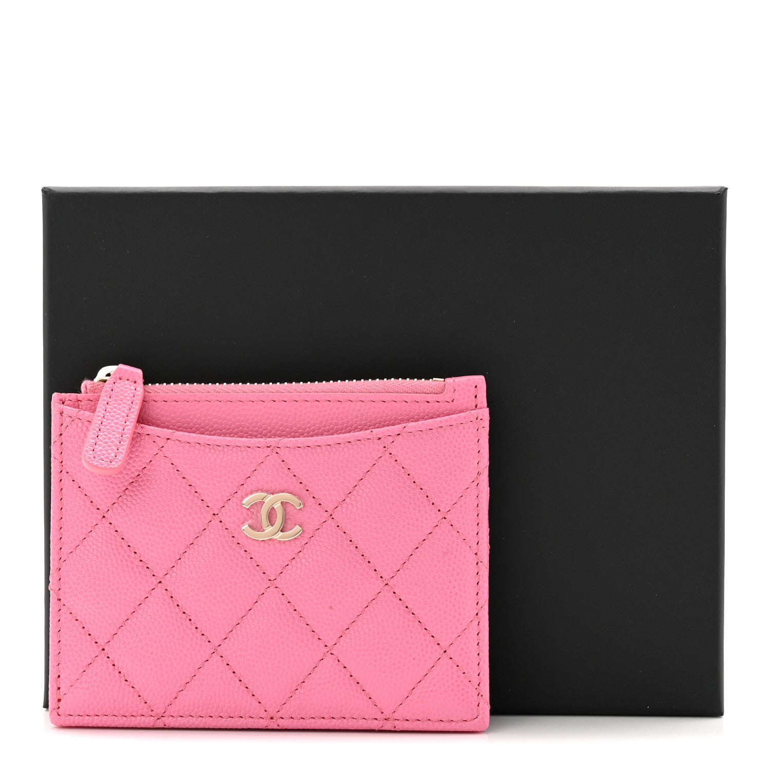 Caviar Quilted CC Zip  Holder Pink