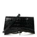 Shiny Calfskin Monochrome Crocodile Embossed Small Hourglass Evening Chain Bag Black