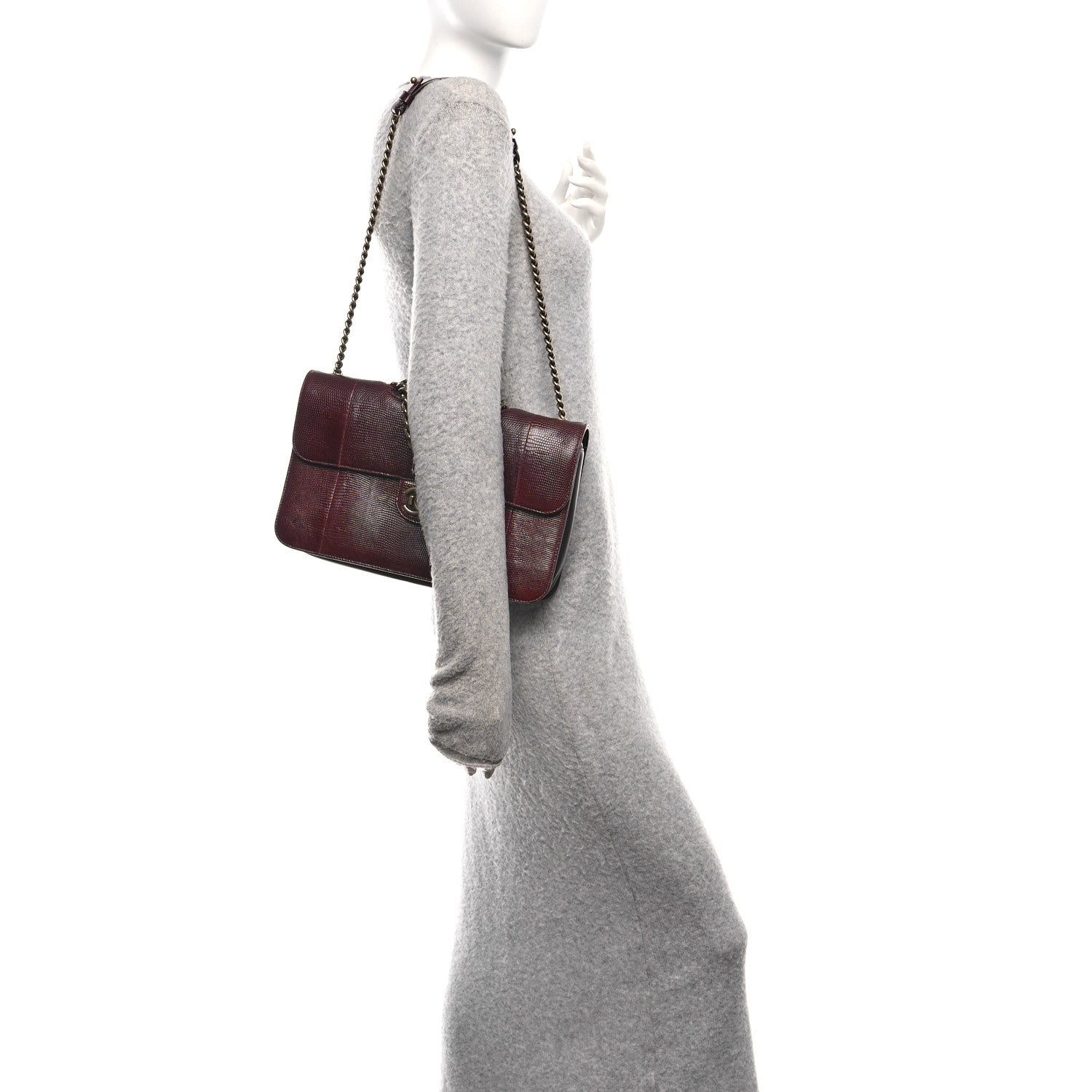 Lizard Lambskin Quilted Large Perfect Edge Flap Burgundy