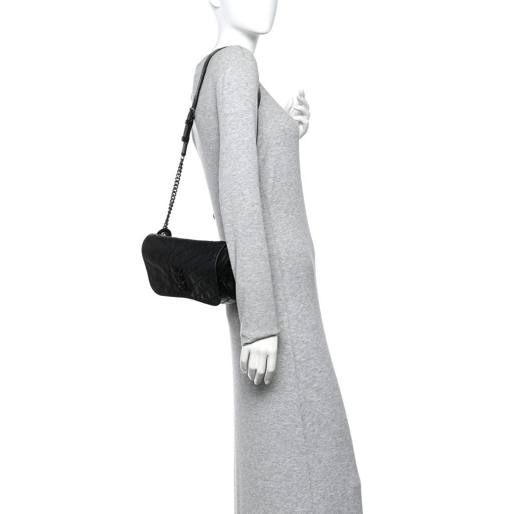 Crinkled Calfskin Matelasse Monogram Niki Body Bag Black