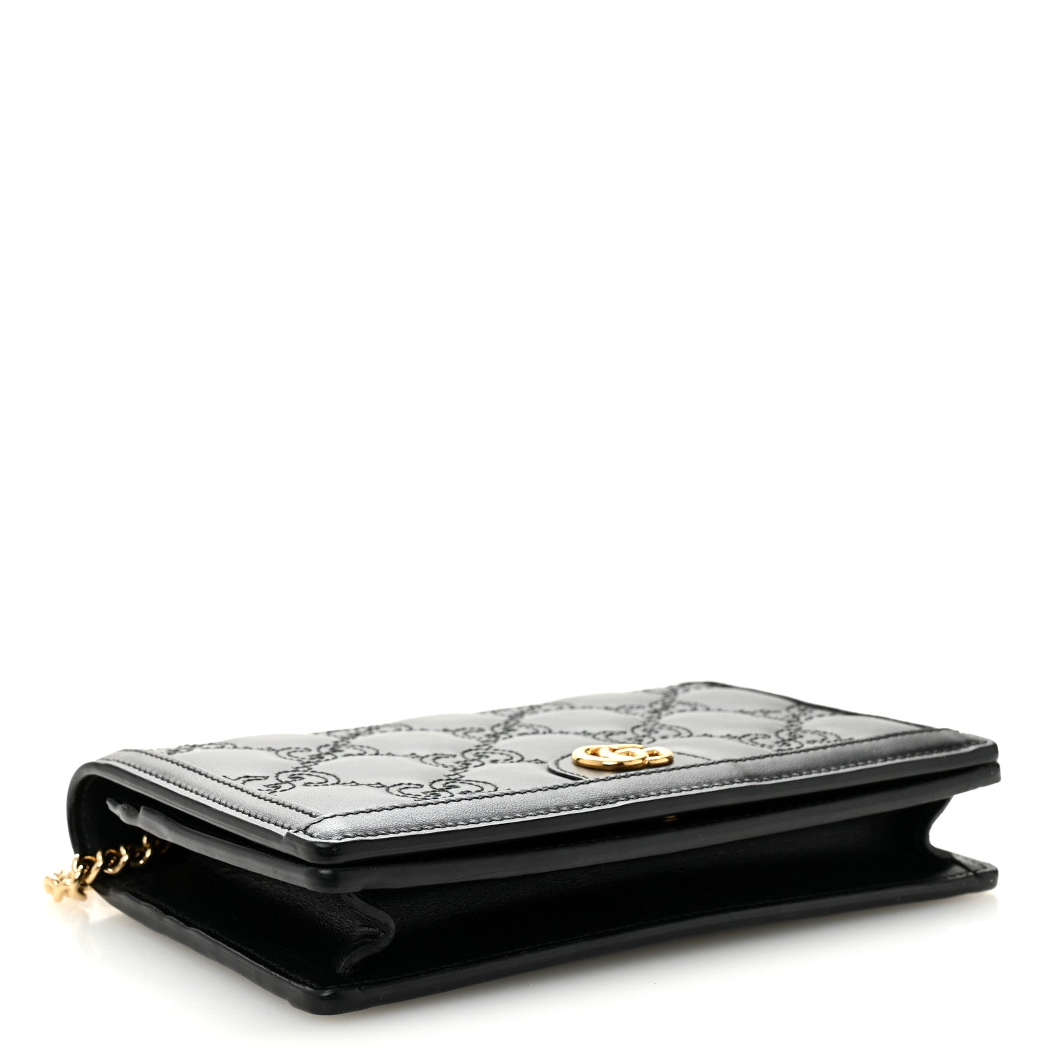 Calfskin GG Matelasse Chain Wallet Black