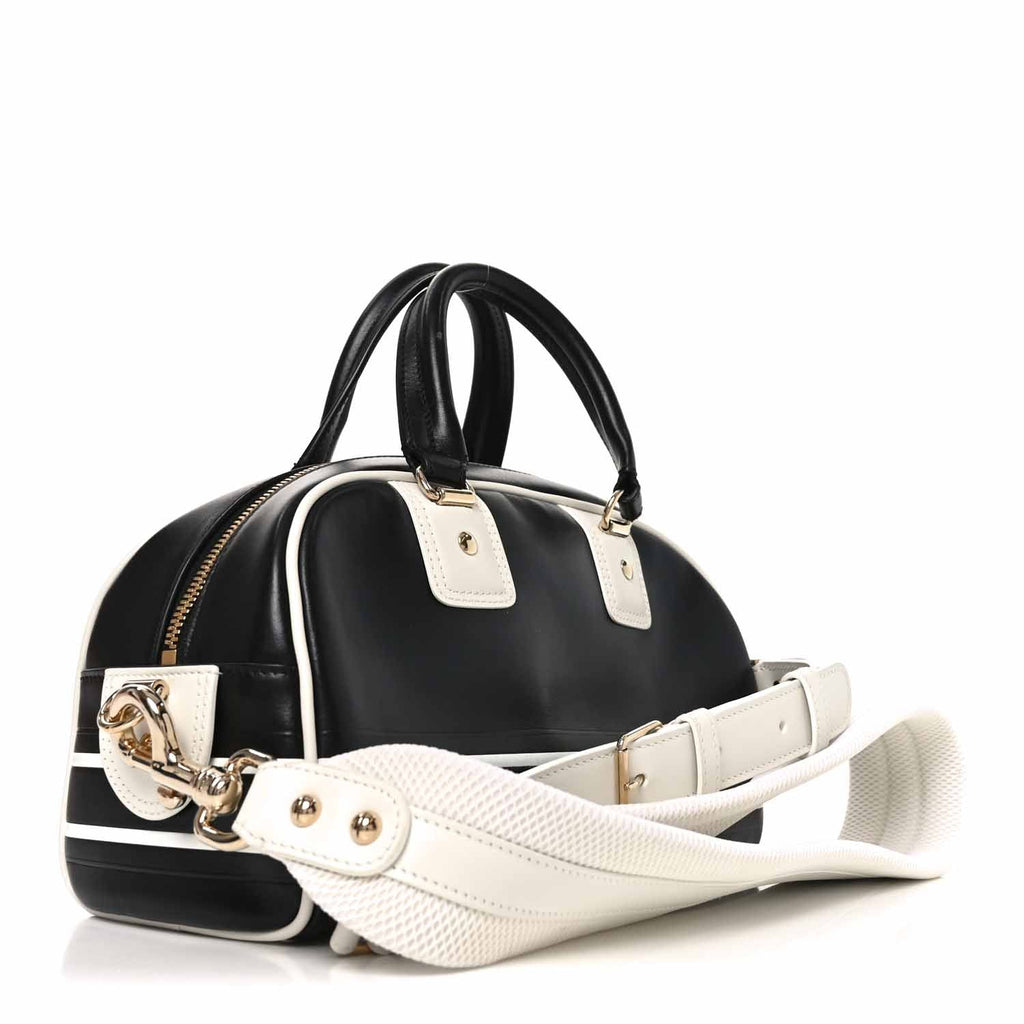 Calfskin Small Dior Vibe Zip Bowling Bag Black White