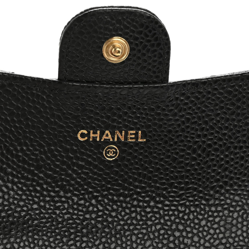 Caviar Quilted Flap  Holder Wallet Black