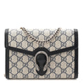 GG Supreme Monogram Textured Dollar Calfskin Mini Dionysus Chain Wallet Beige Blue