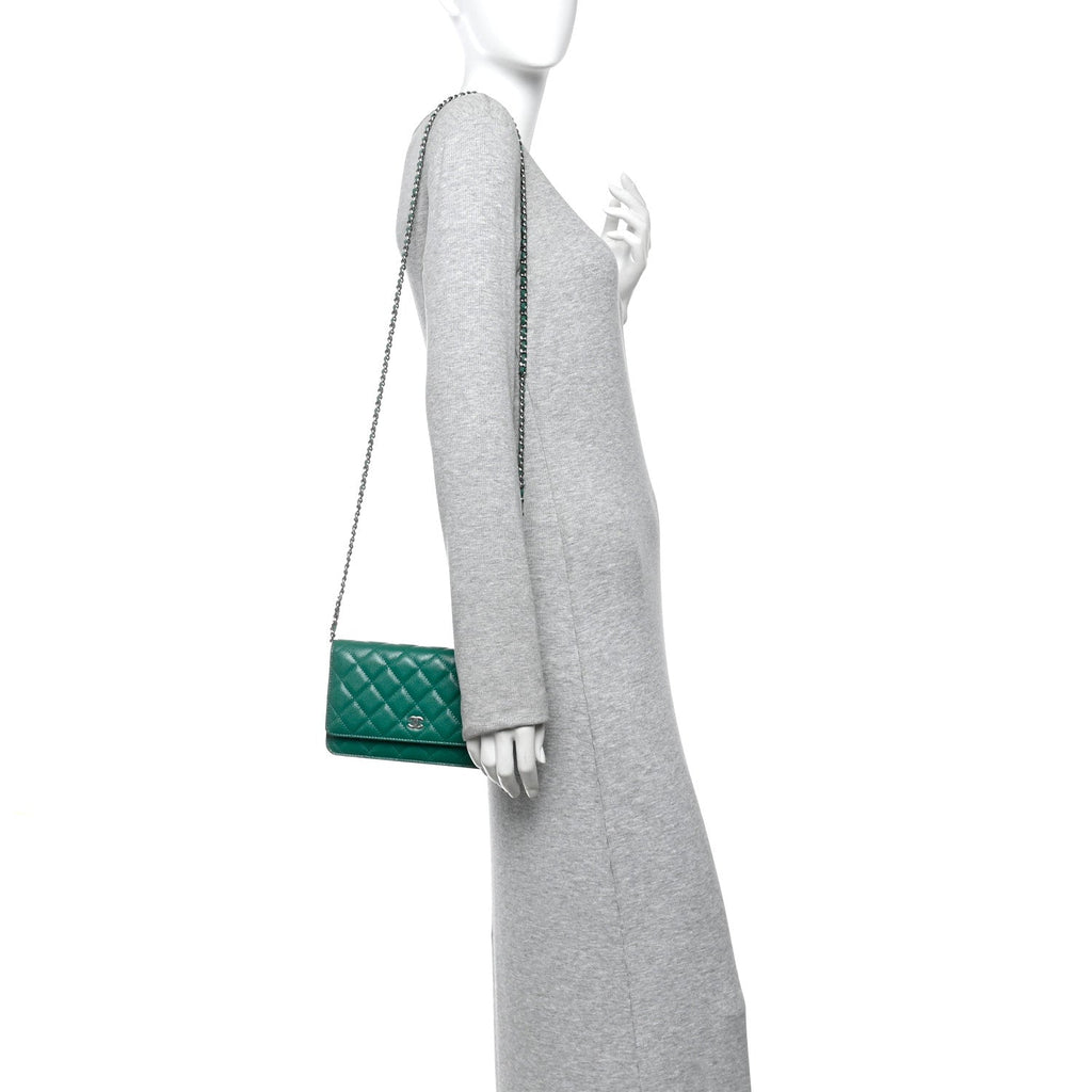 Caviar Quilted Wallet On Chain WOC Green