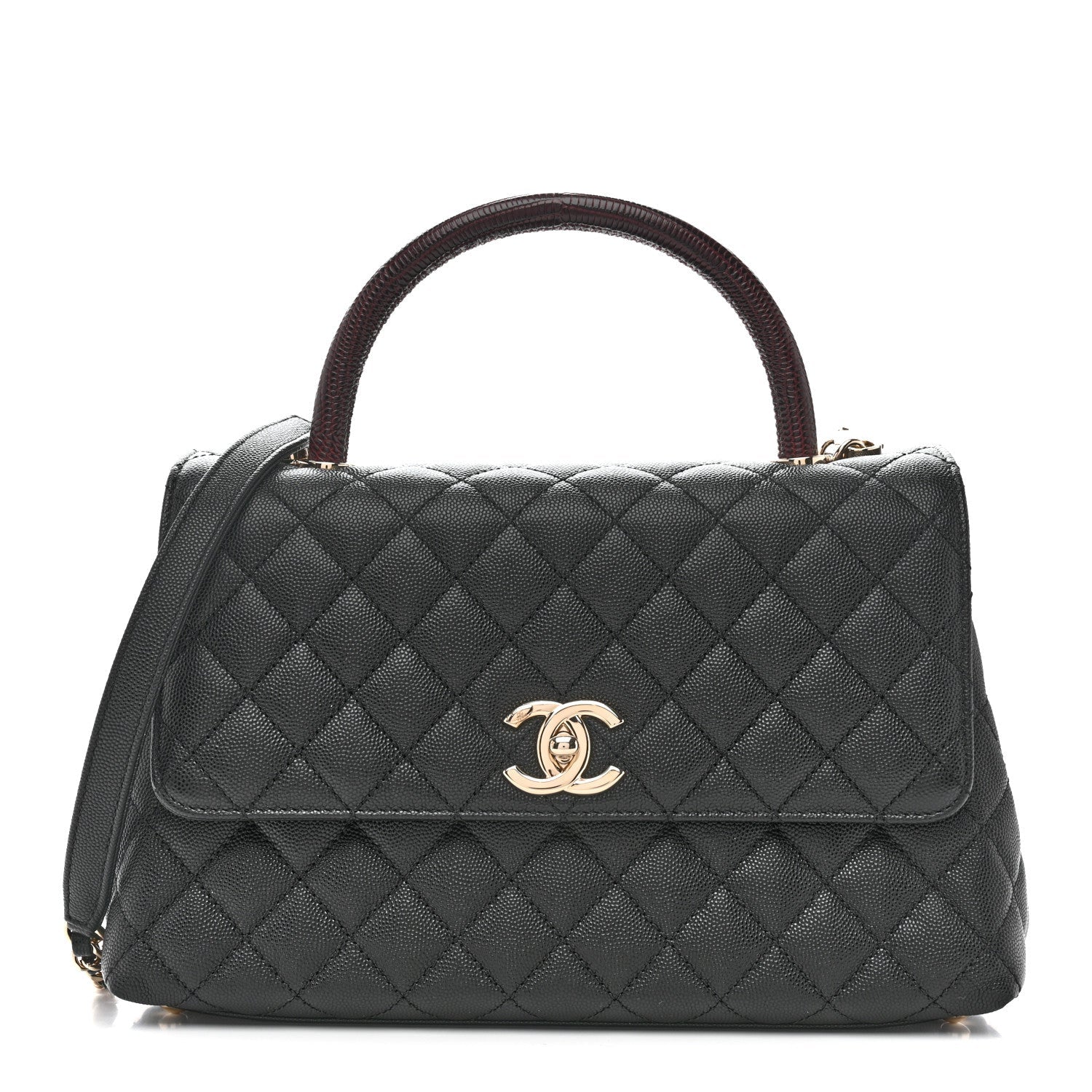 Caviar Quilted Small Coco Handle Flap Black