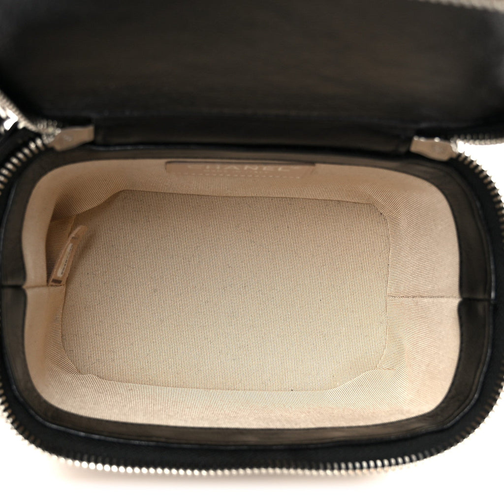 Calfskin Raffia Small Vanity Case Bag Black Beige