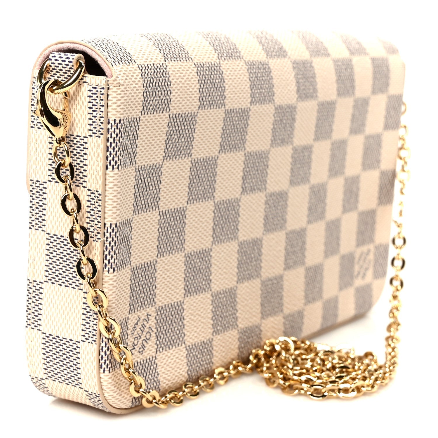 Damier Azur Pochette Felicie Chain Wallet Rose Ballerine
