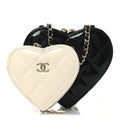 Patent Calfskin Resin Quilted CC Heart Clutch With Chain Black