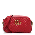 Calfskin Matelasse Small GG Marmont Chain Shoulder Bag Hibiscus Red