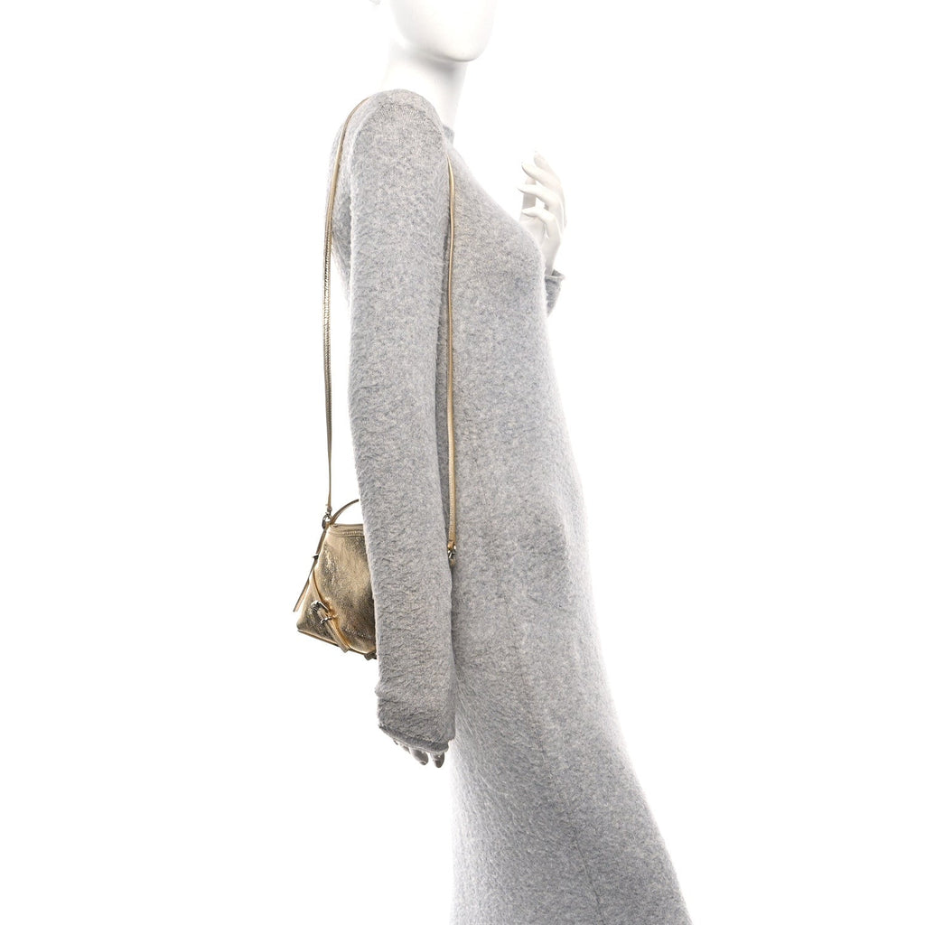 Metallic Tumbled Calfskin Nano Voyou Bag Golden Sand